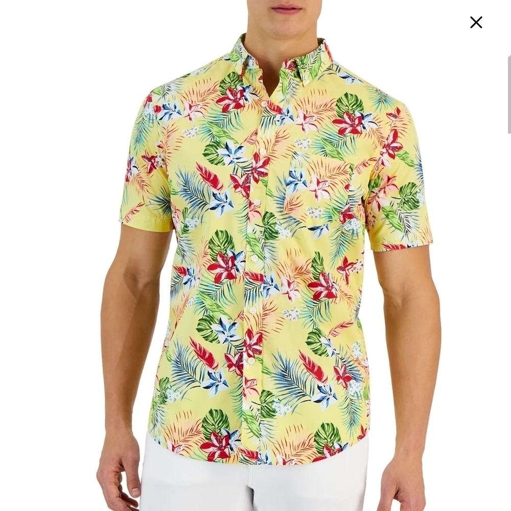 Club Room Monet Tropical Floral Hawaiian Short Sleeve Button Down Shirt XXL